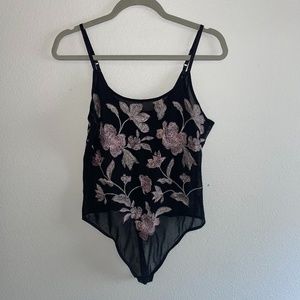 Express black floral bodysuit